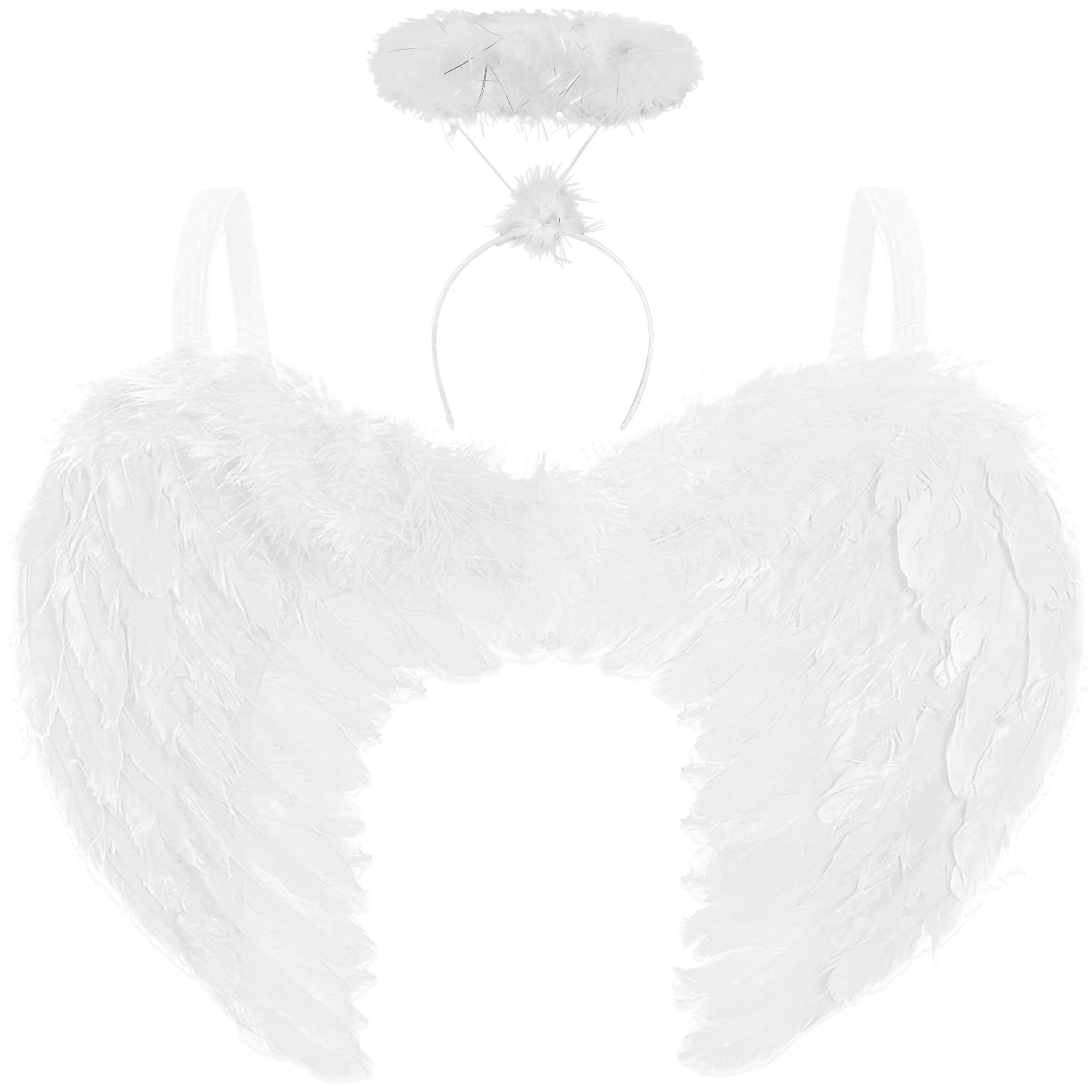 White Angel Wings and Halo Womens Halloween Costumes - Adult Angel Costume Women Fancy Dress - White Feather Wings and Halo Headband for Kids Christmas Fairy Fancy Dress Accessories