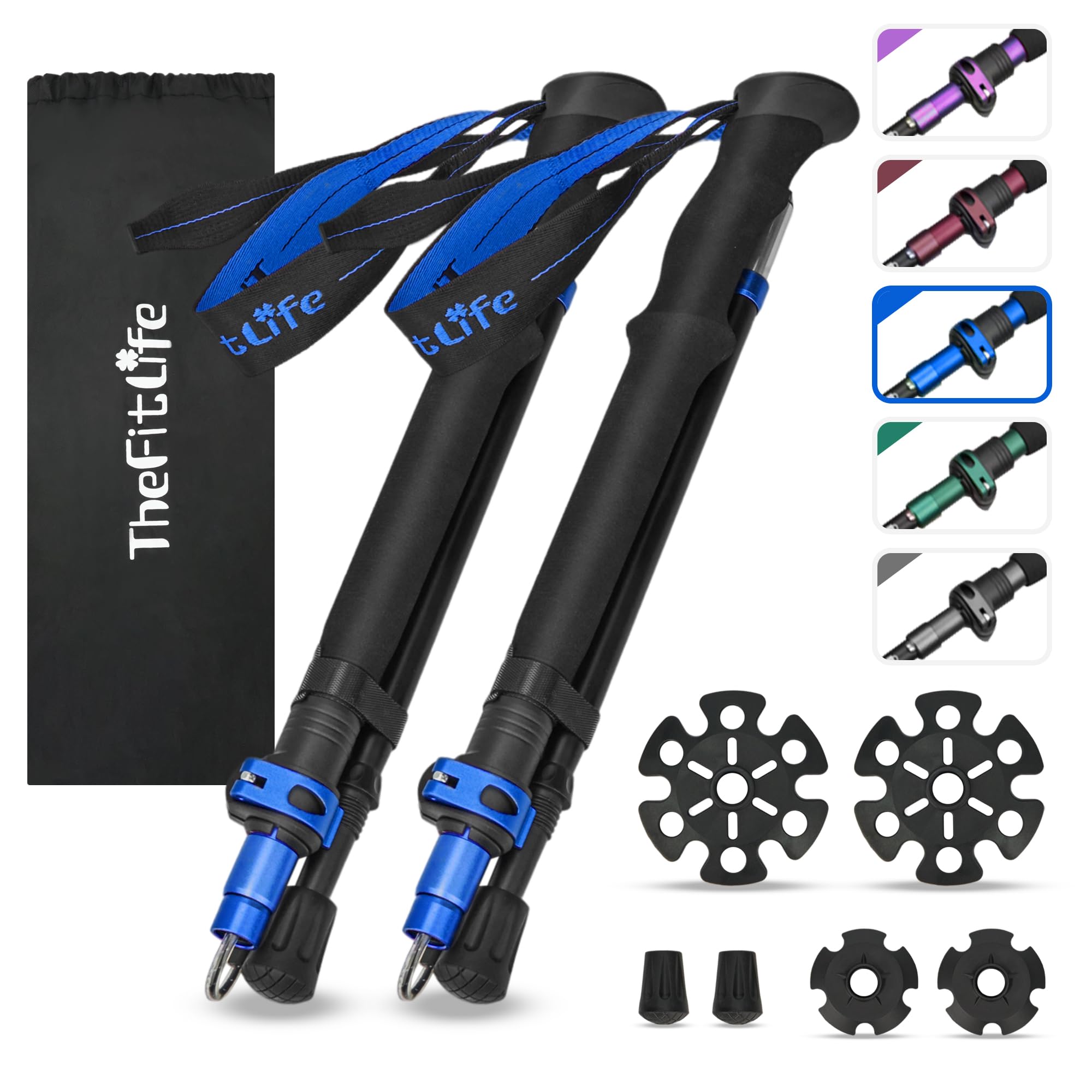 Photo 1 of TheFitLife Collapsible Trekking Poles for Hiking – Lightweight Folding Walking Sticks for Men and Women with Extra-Long Foam Handle and Metal Flip Lock