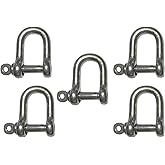 US Stainless 5 Pack Stainless Steel 316 Forged D Shackle 3/16" (5mm) Marine Grade Dee