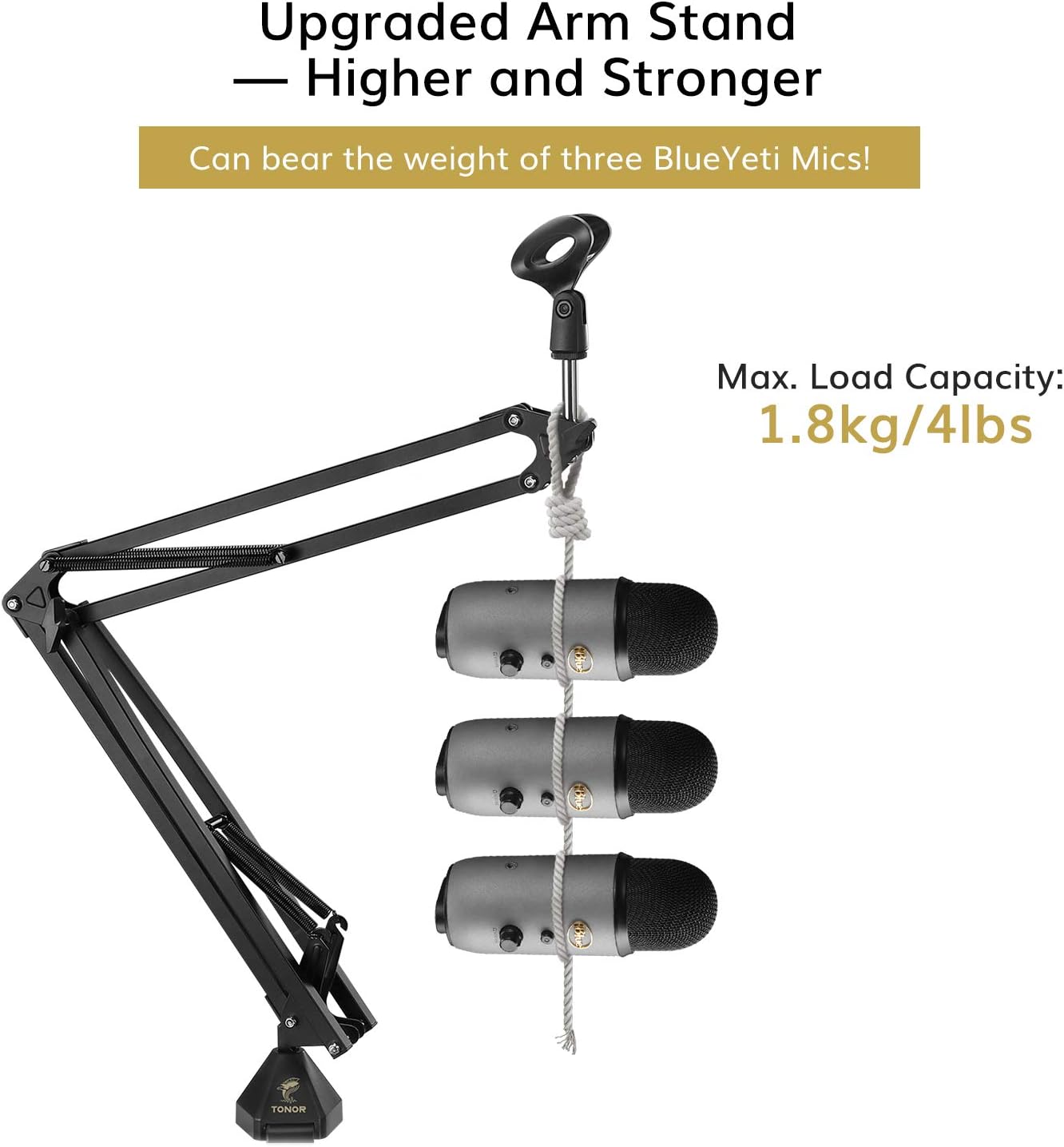 Microphone Arm Stand, TONOR Adjustable Suspension Boom Scissor Mic Stand with Pop Filter, 3/8" to 5/8" Adapter, Mic Clip, Upgraded Heavy Duty Clamp for Blue Yeti Nano Snowball Ice and Other Mics(T20): Musical Instruments
