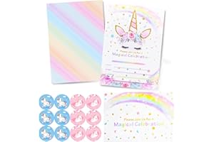 20 Pack Unicorn Birthday Party Invitations with Envelopes Sticker for Girls Rainbow Unicorn Party Supplies Kids Blank Birthda