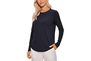CRZ YOGA Pima Cotton Workout Long Sleeve Shirts for Women Athletic Crewneck Yoga Casual Tops Plain T-Shirt