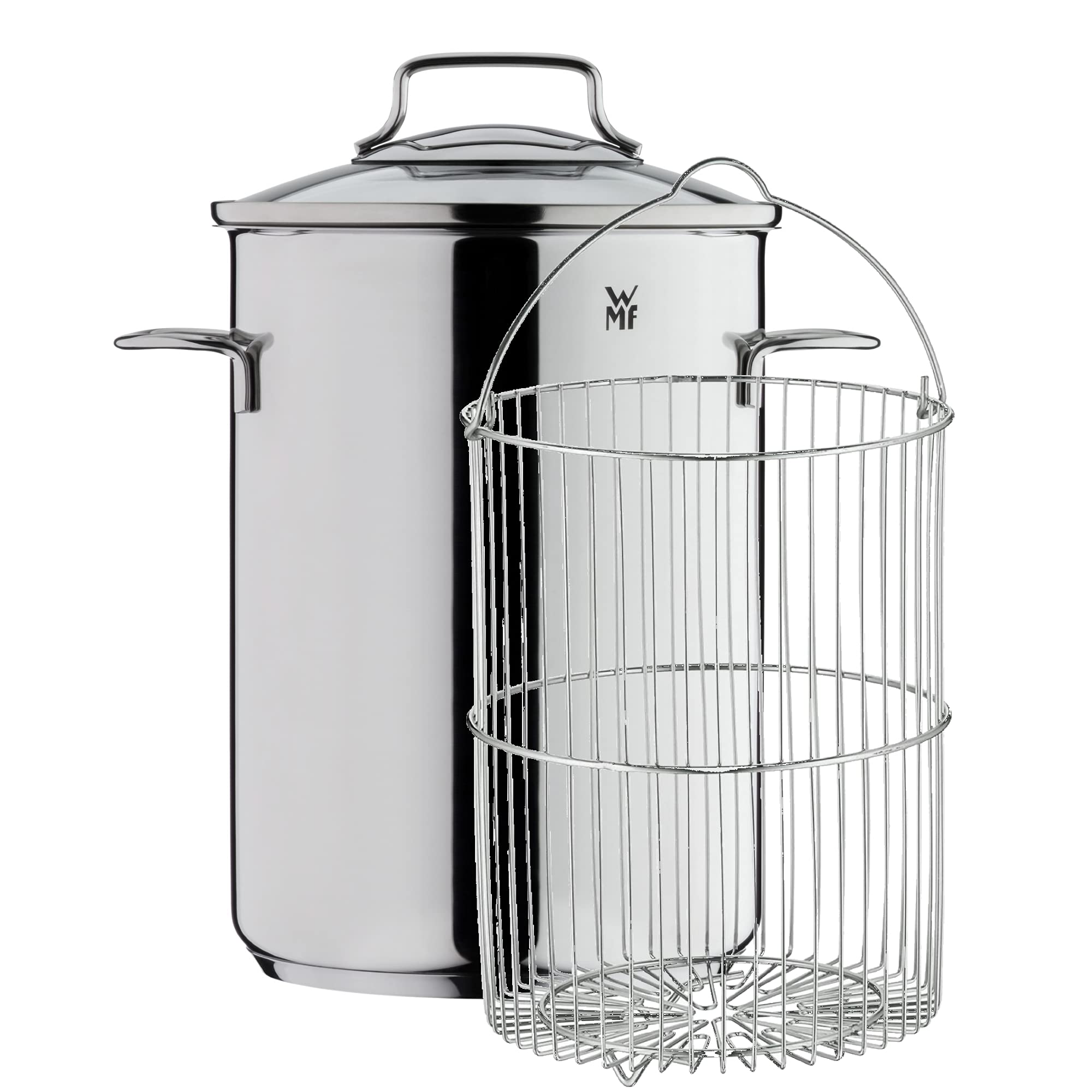 WMF asparagus pot high with glass lid 16cm, steam cooker 4.5, Cromargan polished stainless steel, induction pot with sieve insert, suitable for pasta, spaghetti, vegetables