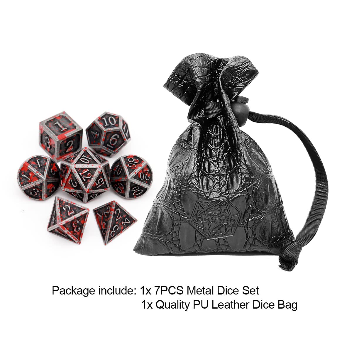 Haxtec Bloodstained Metal DND Dice Set Blood Polyhedral D&D Dice Compatible with Dungeons and Dragons Gift TTRPG Antique Metal Halloween Dice
