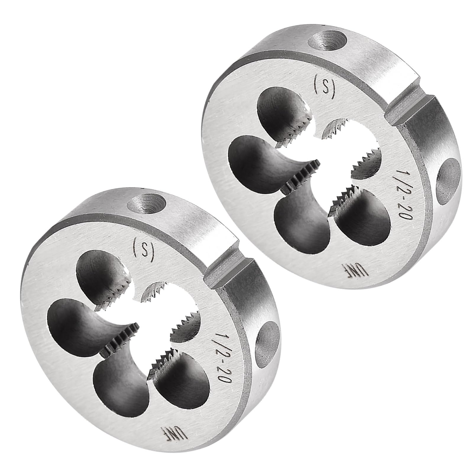 CoCud Round Thread Repair Die, 1/2-20 UNF Die 38mm OD, Alloy Tool Steel Right Hand Cylindrical Pipe Threading Tool with 5 Chip Holes - (Applications: for Threading Repairing), 2pieces