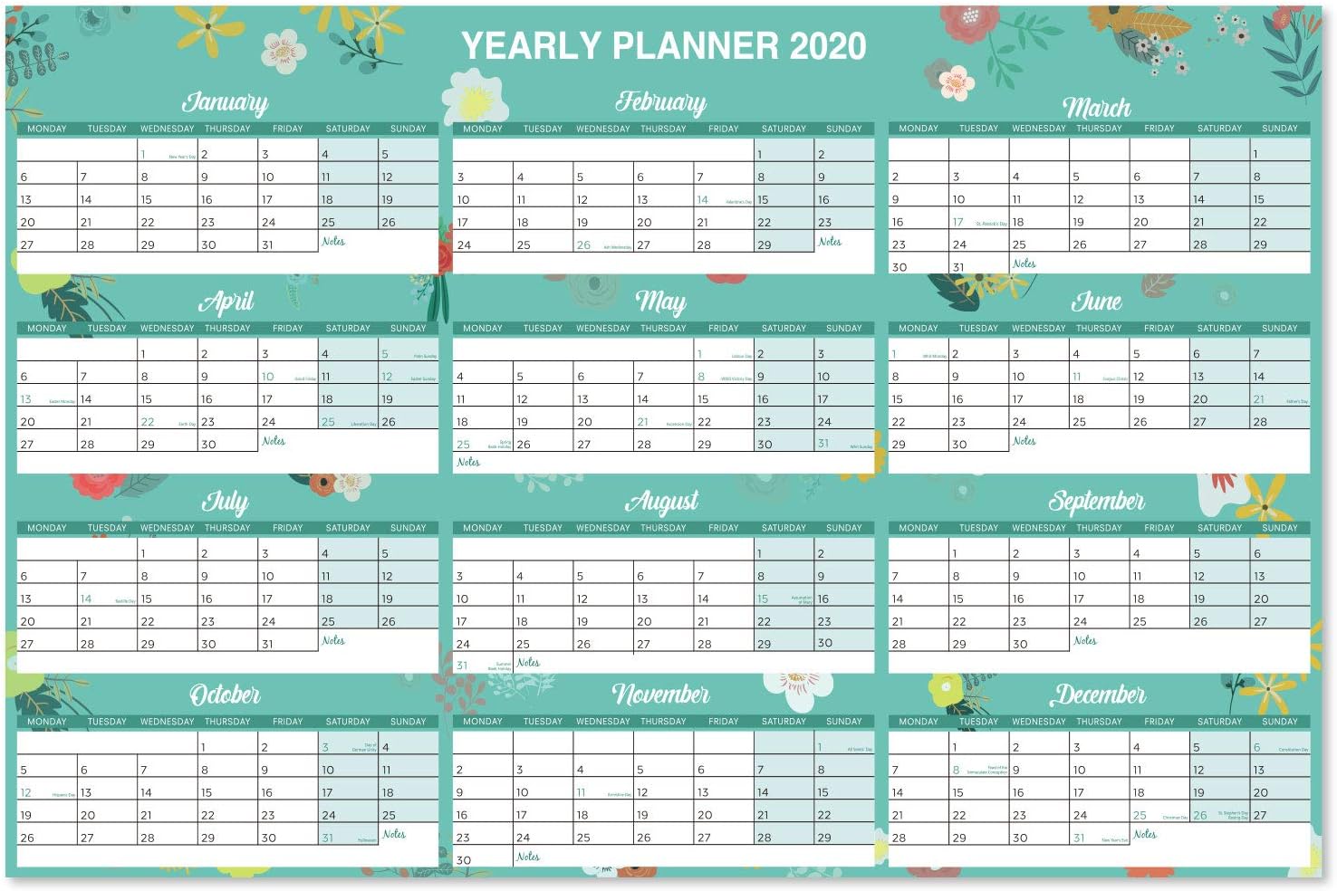 2020 Year Wall Planner - Academic Year Planner with Block Format, Wall Calendar from Jan 2020 to Dec 2020, Ideal for Teacher Plan & Office & Home & School, 88cm X 58cm