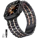 Bestig Compatible with Apple Watch Bands for Men Women 49mm 46mm 45mm 44mm 42mm(Series 3 2 1), Stainless Steel Metal Business Wristband Strap for iWatch Ultra Series 11 10 9 8 7 6 SE 5 4,BlackRoseGold