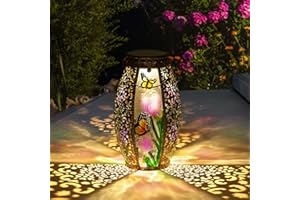 CHINZIMEI Solar Lanterns Outdoor Hanging Light - Solar Powered LED Butterfly Glass Lights Decorative Waterproof Tabletop Lampwith Hollowed-Out Design for Indoor Yard Table Patio Garden Pathway Holiday