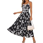 GRACE KARIN 2026 Women's Summer Maxi Dresses, Tie Front Floral Boho Dress, Spaghetti Strap Sundress with Pockets