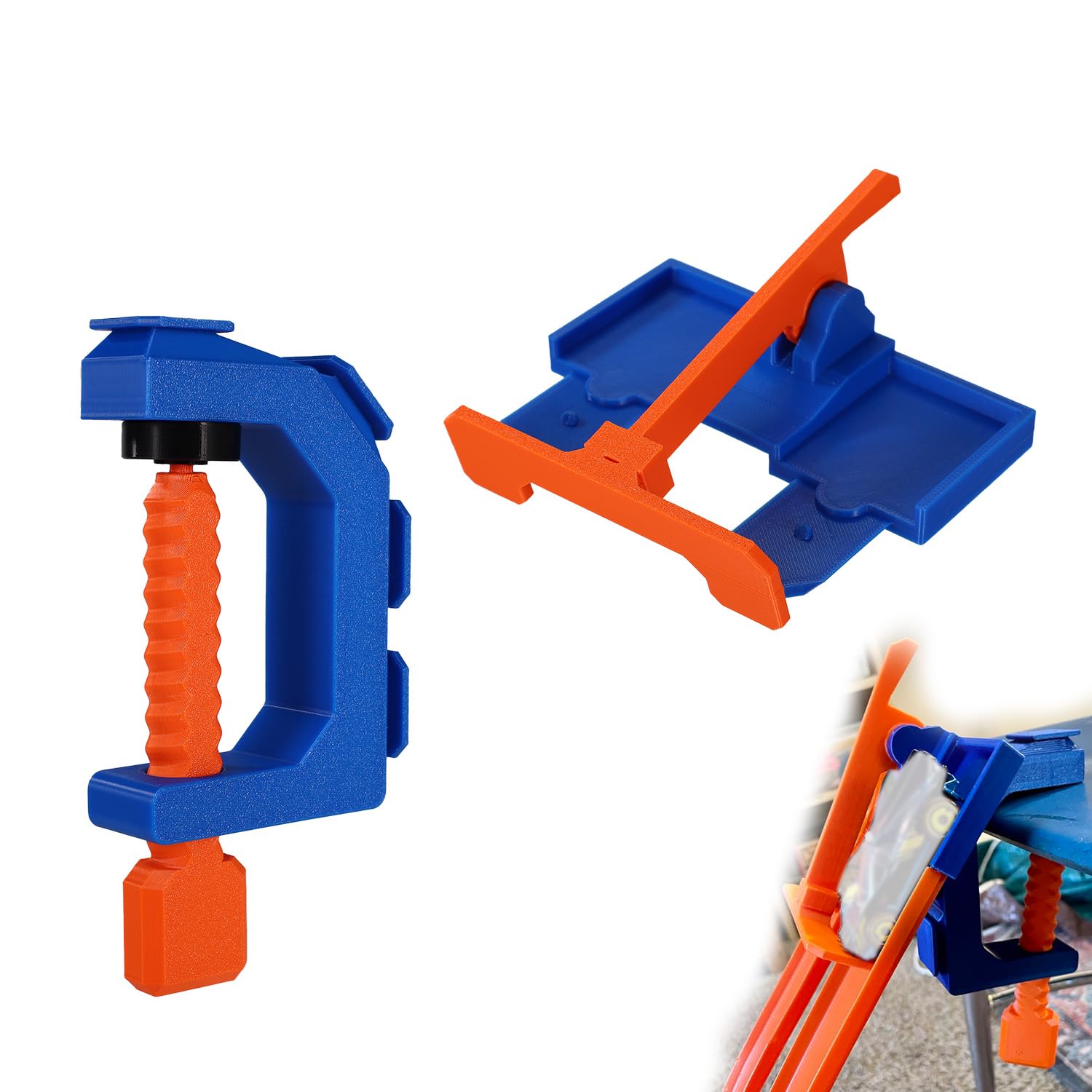 Sinbana 2-Lane Race Starting Gate & Track Clamp Set for Hot Wheels, Durable PLA Plastic Starter Gate with Table Clamp Racing Track Accessories Easy to Install