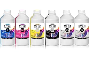 Kminoteh DTF Ink - 3000ML DTF Transfer Ink for PET Film, Premium Pigment Ink Refill for P600 P800 DX5 DX7 R1390 XP600 i3200 4720 5113 Printers, High Fluidity & Coverage (500ML*6, 2W+BKCMY)