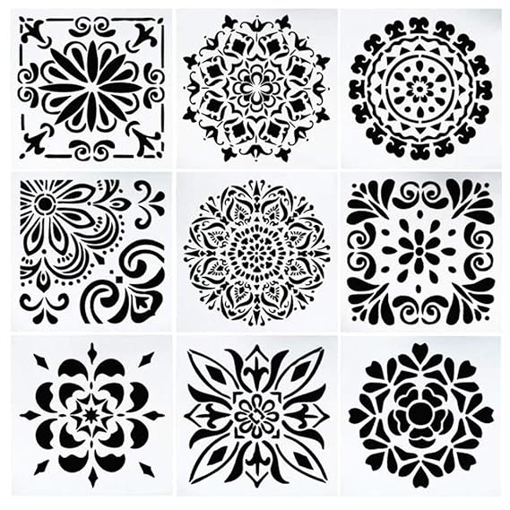 Ausuc Malschablonen, Mandala Stencil wiederverwendbar, Set 9 Painting Schablonen mit 2 Pinseln für Schablonen, Modellierung f