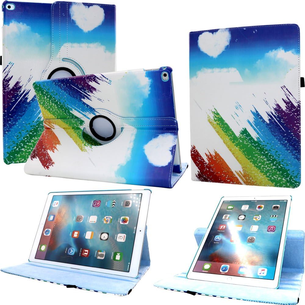 FIII iPad Pro 12.9 Case - Shockproof Unique 360 Rotating Leather Stand Smart Cover Case with Stylus Pencil Holder and Auto Sleep Wake Feature For Apple Tablet 12.9 Inch iPad Pro (Sky Rainbow)