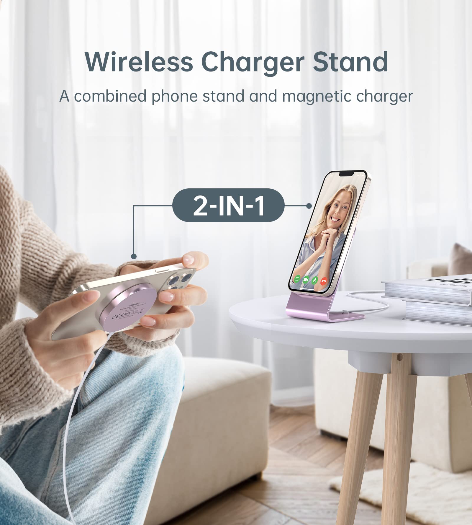 Magnetic Wireless Charger for iPhone 15/14/13/12 - Mag Charger+20W USB C Adapter, Fast Wireless Charging Stand/Pad with 5ft Cable for iPhone 15/14/13/12 Pro Max Plus Mini,Mag-Safe Charger-Pink