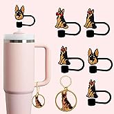 German Shepherd Straw Topper, 10mm (0.4in) Cute Dog Straw Topper, Covers for Stanley Cup - German Shepherd Accessories, Decor, Birthday Decoration, Gifts for Lovers, Women, Kids, Girls