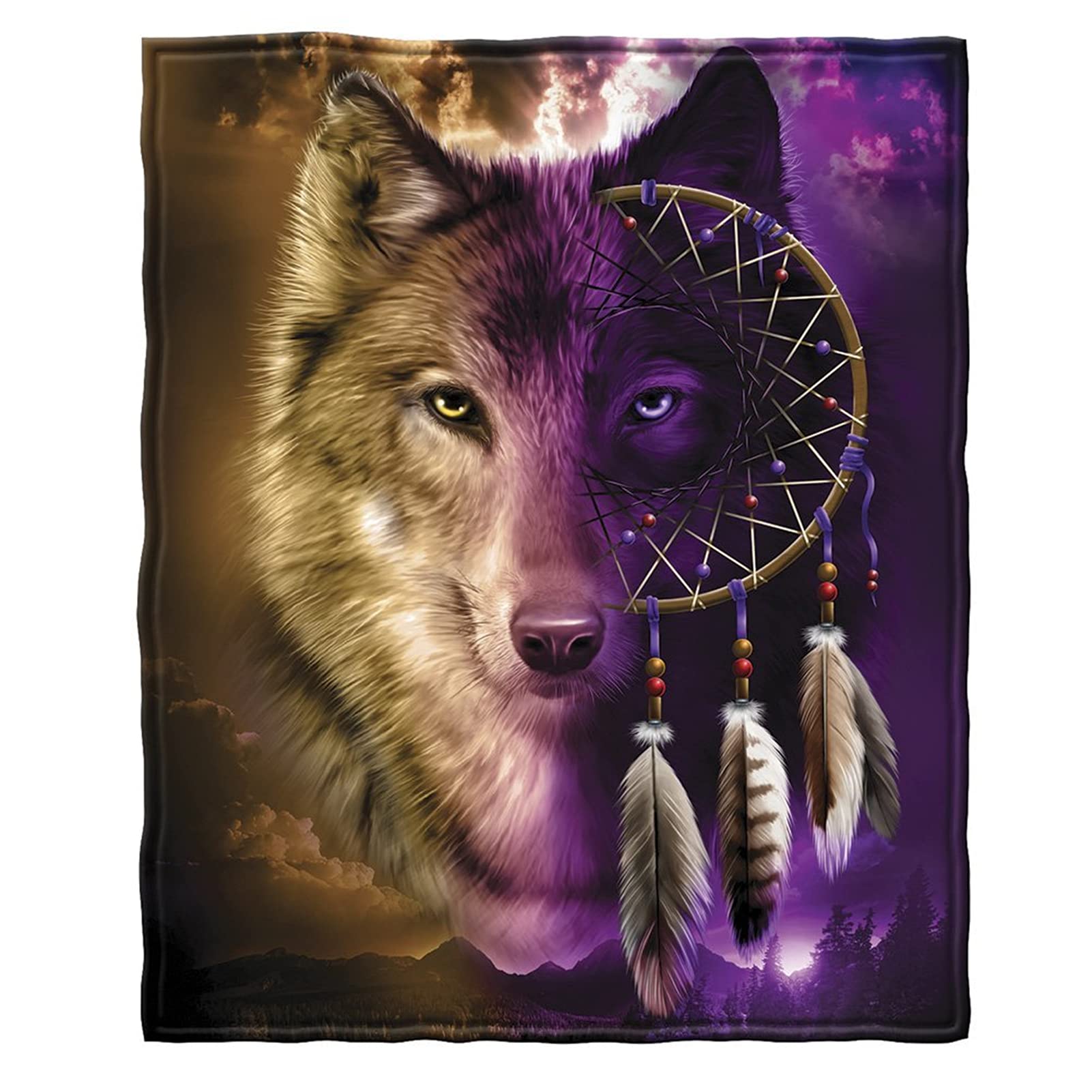 Biyejit Wolf Dreamcatcher Print Throw Blanket Warm Ultra-Soft Fleece Blanket for Bed Couch Living Room