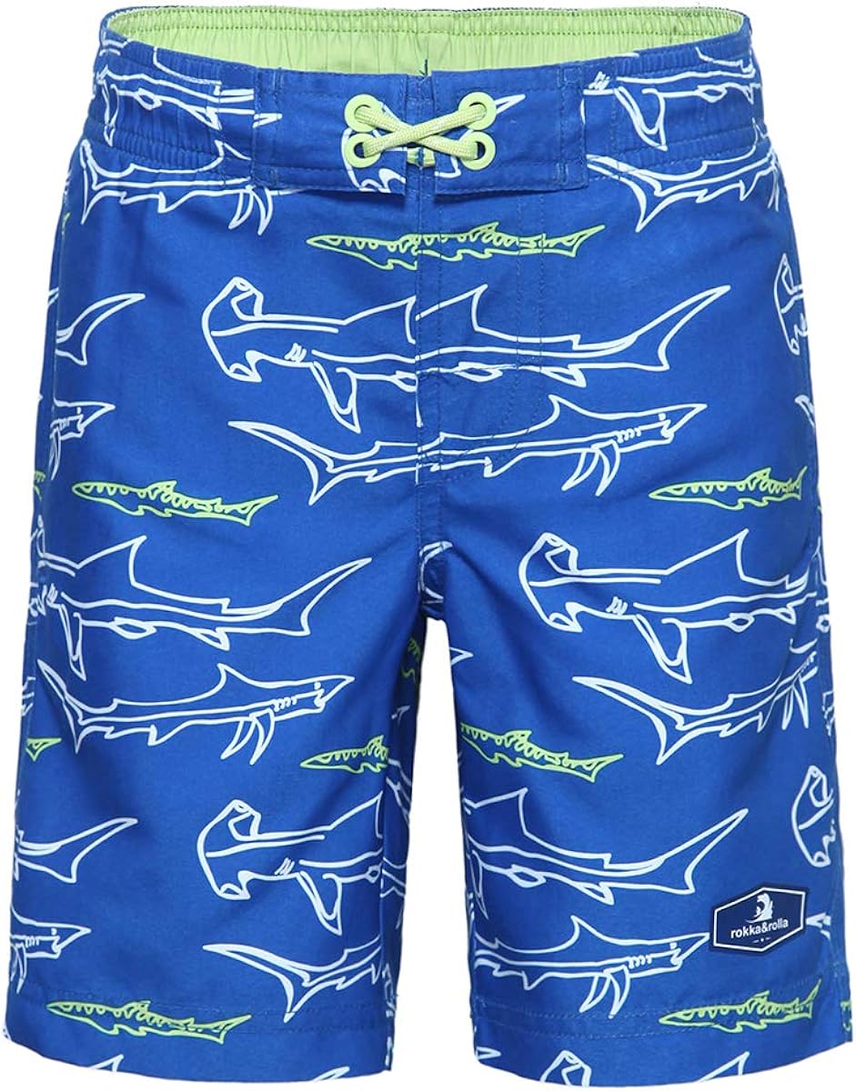 Rokka&Rolla Boys' Quick Dry Drawstring Waist Beach Swim Trunks Board Shorts with Mesh Lining