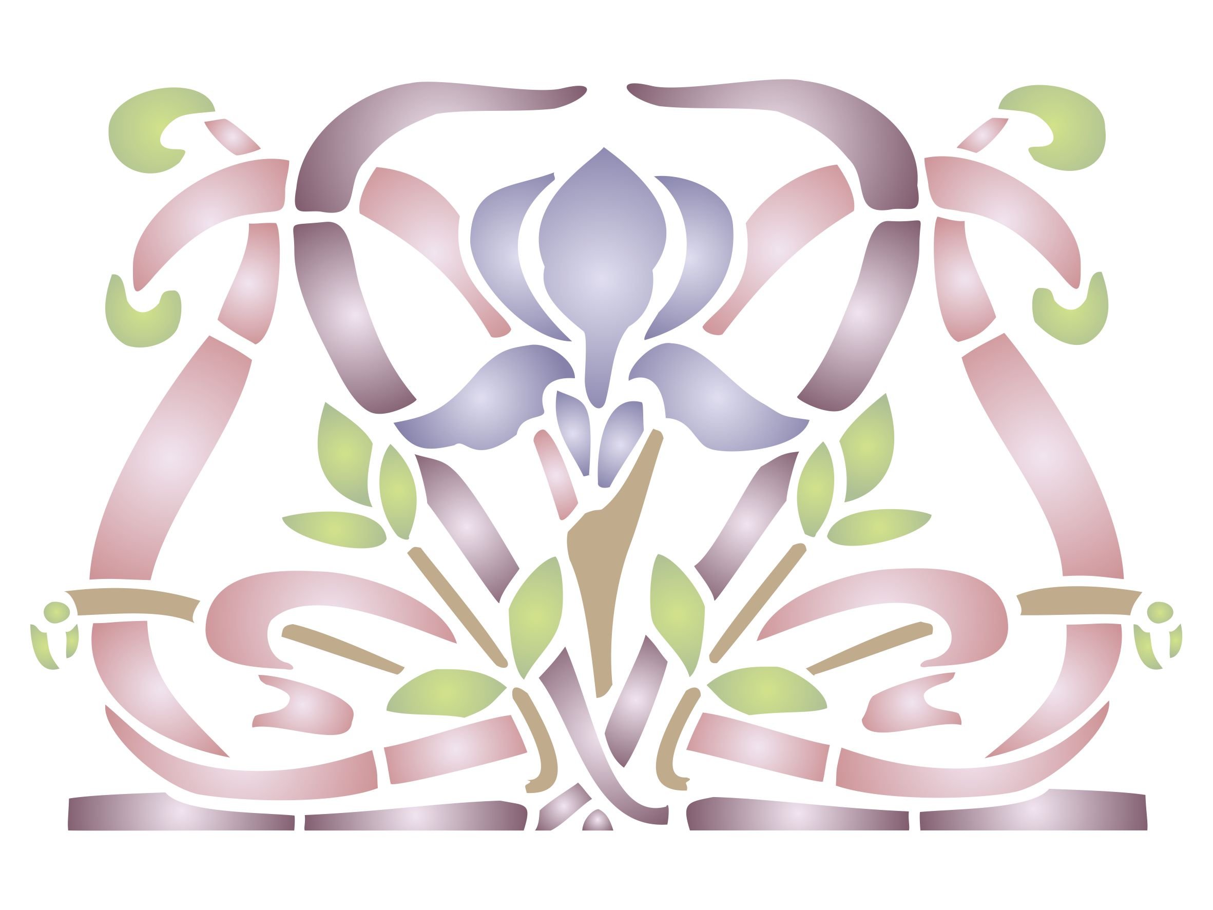 Iris Stencil - 25.5 x 16.5cm (M) - Reusable Art Nouveau Vintage Flower Border Wall Stencil Template