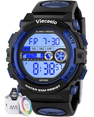 Viecaeio Teenagers Watches Digital Sport for Boys Outdoor Waterproof Watches with Alarm Stopwatch Colorful Child Wrist Watch Ages 8-17
