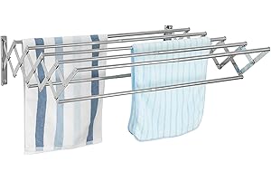 BQKOZFIN 31.5" Wall Mounted Clothes Drying Rack Rust-Proof 7-Rod Folding Clothes Rack Easy Installation, Space-Saving（Silver）