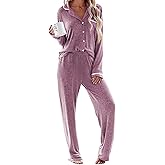 Ekouaer Women's Pajama Sets Long Sleeve Button Down 2 Piece Pjs Soft Lounge Sets Notch Collar Sleepwear
