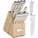 Kuisine Chef Knife Set,High Carbon Stainless Steel Sharp Knife Set Ergonomic Handle,Kitchen Knife Block Set with Built-in Sharpener(Ivory Pro,15PCS)