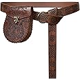 HiiFeuer Medieval Embossed O Ring Belt with Nordic Embossed Belt Bag, Vintage Faux Leather Belt and Belt Pouch Set for LARP
