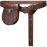 HiiFeuer Medieval Embossed O Ring Belt with Nordic Embossed Belt Bag, Vintage Faux Leather Belt and Belt Pouch Set for LARP