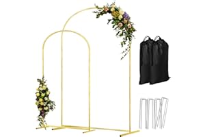 COLRASN Arch Backdrop Stand Set of 2 Gold Wedding Arch Stand 7.2FT & 6FT Metal Balloon Backdrop Frame for Birthday Party Wedding Graduations, Holiday Ceremony - Ideal for Flowers and Garden Decor