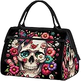 Overnight Weekender Bag for Women Men Halloween Gothic Skeleton Skull Waterproof Carry On Travel Duffel Bags with Zipper Lightweight Sports Gym Bag Luggage Workout Handle Bags for Traveling Camping