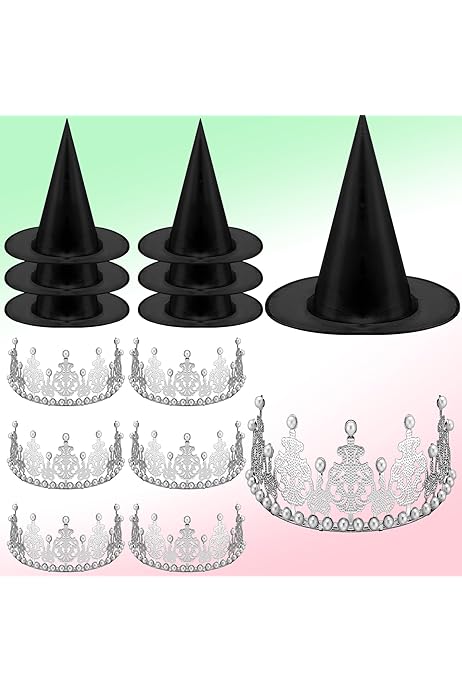 Tarpop Halloween Witch Hat & Princess Crown Set - 12 Piece Party Pack