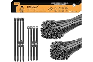 CUBEFELLER® Zip Ties, 200pcs | 12 inch & 8 inch, Black Zip Ties with 50 Pounds Tensile Strength, Self-Locking Nylon Zip Ties for Indoor and Outdoor, Cable Ties in resealable bag