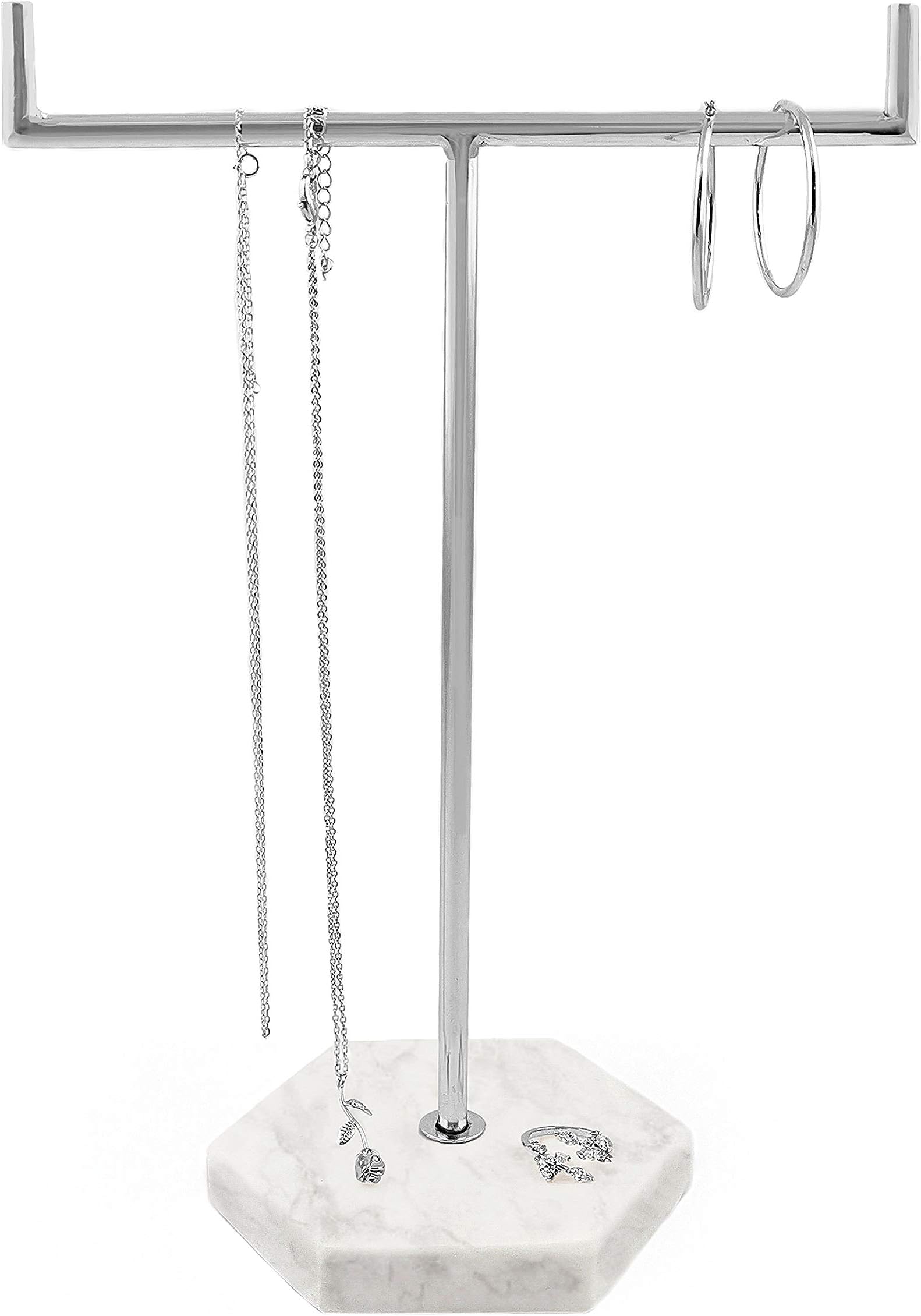 Solid Marble Rose Gold Jewellery Tree Stand Organiser | Storage for Necklaces, Bracelets, Keys & Rings | Valentine's Gift for Girlfriend