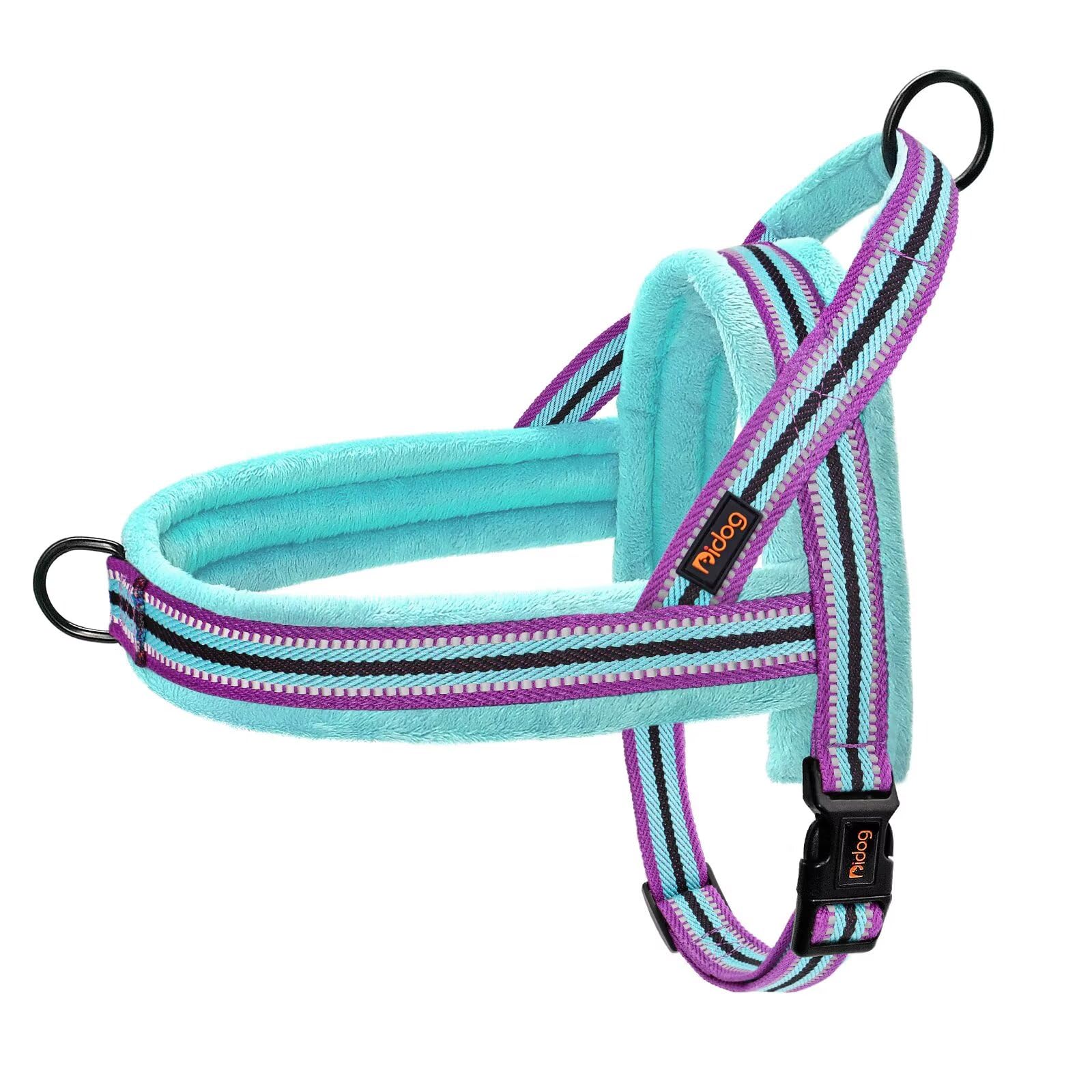 Didog Soft Flannel Padded Dog Vest Harness, Escape Proof/Quick Fit Reflective Dog Strap Harness,Easy for Walking Training (S:Chest 18-22", Mixed-Blue)