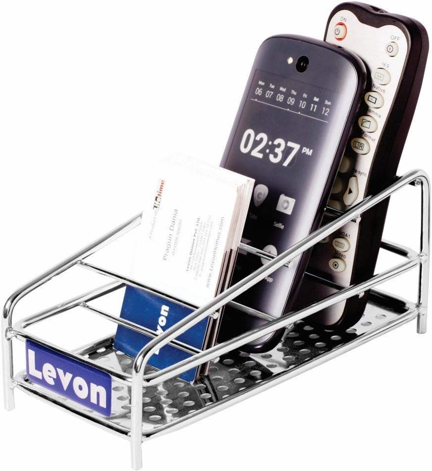 Levon Stainless Steel Remote, Mobile Phone, Cordless Organiser Stand Shelf Rack Holder - Size (90 x 180 x 90 mm)