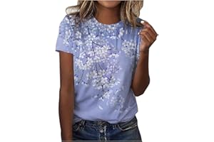 GENERIC Womens Tops Casual Cute Floral Print Tshirt Summer Petite Round Neck Pullover Dressy Trendy Short Sleeve Tunic Ladies Blouses