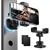 gliship Gym Magnetic Phone Holder, Portable Magnetic Phone Holder Phone Mount Gym Essentials Accessories, 360° Adjustable Dual Ballhead Rotatable for Smartphones 4.7-7" with 2 Magnet Plates