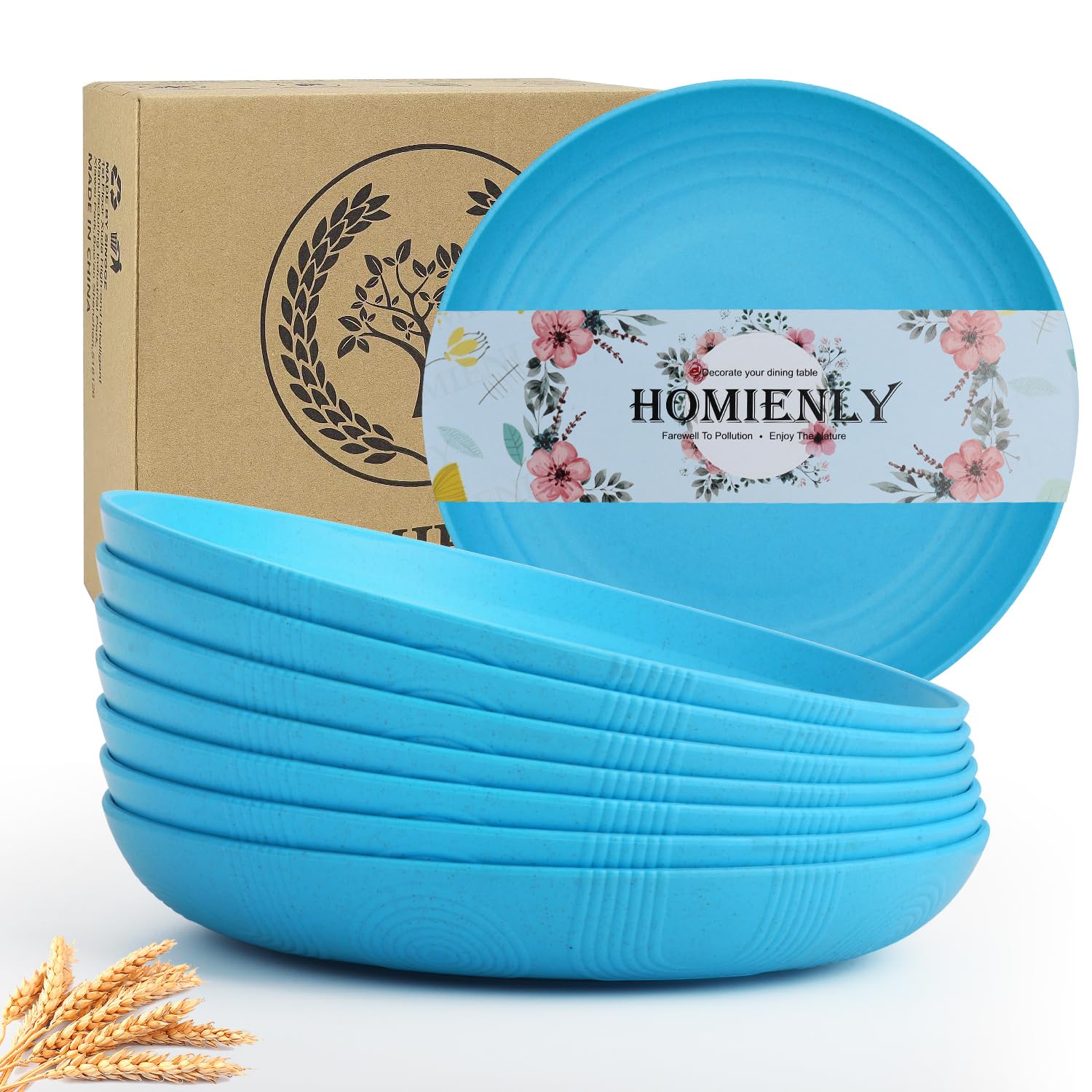 Homienly Wheat Straw Plates, 10 inch Deep Dinner