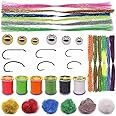 Beginners-Fly-Tying-Materials Kit for Fly Tieing Starter Fly Tying Hooks Thread Brass Beads Heads Flashabou Dubbing Rubber Legs Flies Making Supplies