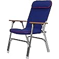Seachoice 78511 High-Back Canvas Folding Chair – Blue with Red Trim – Folds for Easy Storage