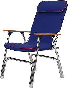 Seachoice 78511 High-Back Canvas Folding Chair – Blue with Red Trim – Folds for Easy Storage