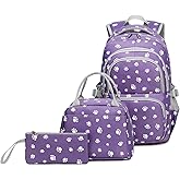 goldwheat 3Pcs Dog Paw Printed Backpack Set With Lunch-Bag For Girls Elementary Students Bookbag School-bag