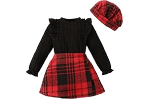 SODLON Toddler Girl Clothes Outfit Shirt Top Plaid Mini Skirt Outfits Set Little Girl Dresses Kids Clothes for Girls 18M-8T