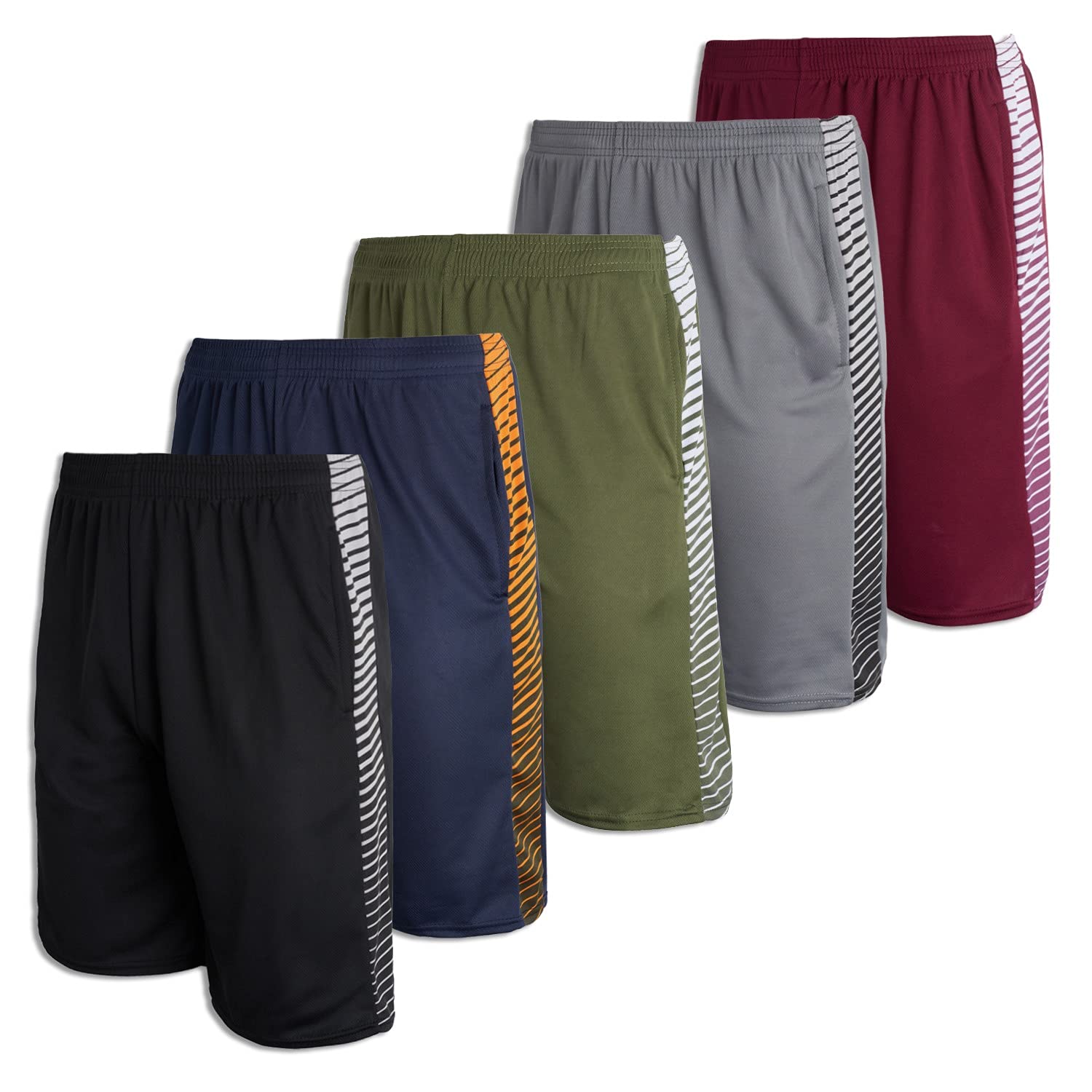 Real Essentials 5 Pack: Men's Mesh Athletic Basketball Shorts Quick Dry Activewear with Pockets