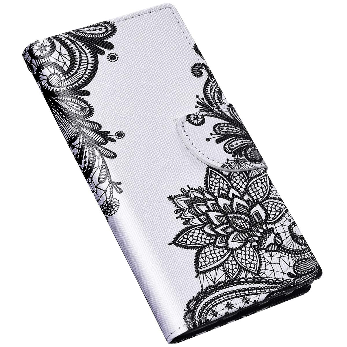 Jinghuash Compatible with Samsung Galaxy A20S case, compatible with Galaxy A20S case, leather case, PU leather, flip case, wallet, flip case, mobile phone case, black flower.