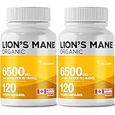 NEW! Cellugreen Organic Lions Mane Capsules, 6500mg (Highest Strength) Supports Cognitive & Immune Health, Lion's Mane Mushro