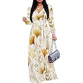 PinkPatty Plus Size Dresses for Curvy Women V Neck Flowy Long Sleeves Wrap Maxi Dress Travel Vacation Outfits