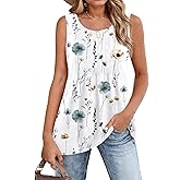 Zeagoo Women's Summer Tank Tops 2026 Pleated Crew Neck Floral Solid Loose Fit Casual Sleeveless Flowy Boho Tunic Shirts