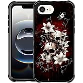 Deaorew for iPhone 16E Case | Classic Slim Cover Design | Red Skull Flowers