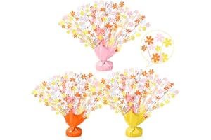 CraftyDream 3 Pcs Daisy Birthday Party Decorations Daisy Flower Table Centerpieces Boho Groovy Decor Metallic Gleam Foil Spray Centerpieces for Birthday Shower Wedding Retro Hippie Graduation Party